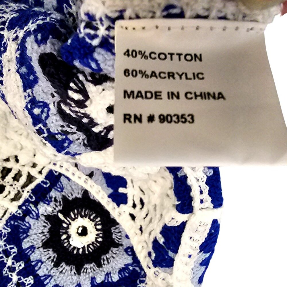 Crochet Halter Top Blue & White Floral Pattern Rebellion Parade M - Picture 7 of 7